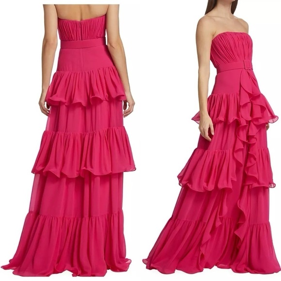 Badgley Mischka Strapless Tiered Ruffle Gown - Picture 3 of 13